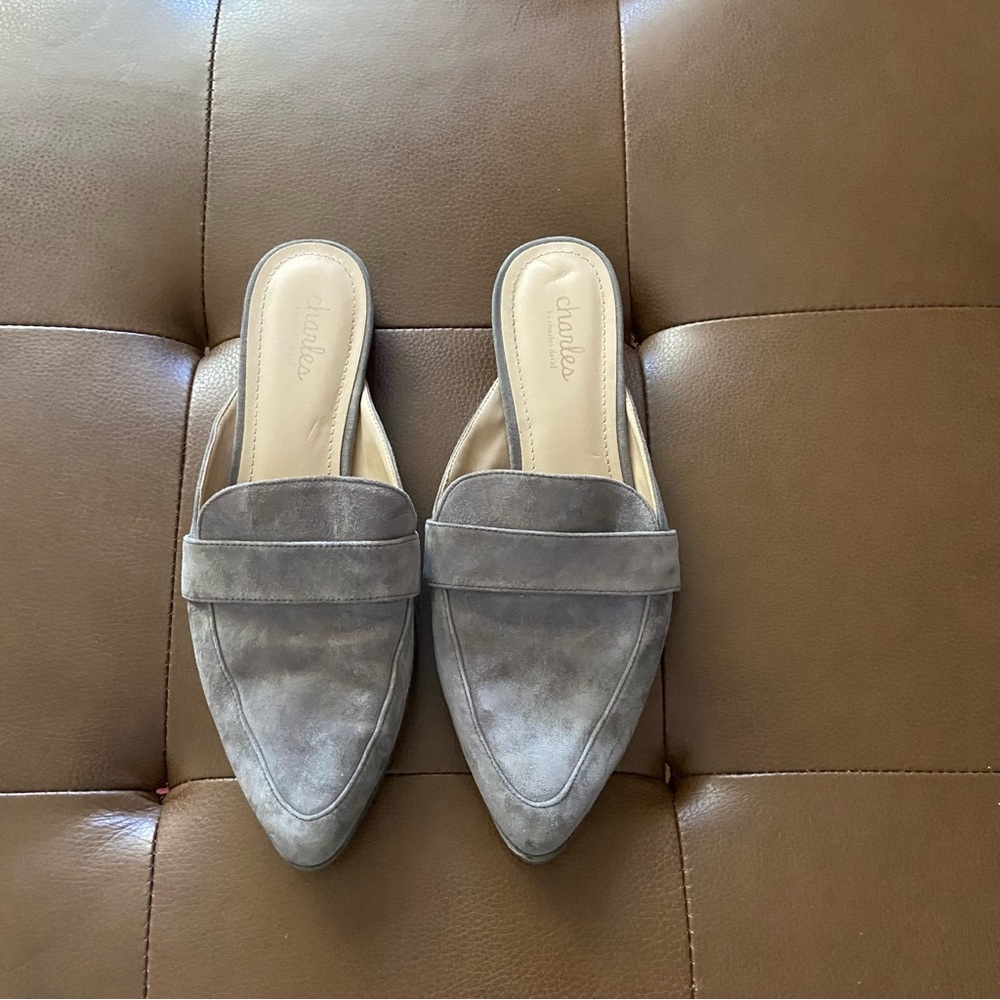 Charles by Charles David Emma Loafers Grey Suede Leather Mules Classic